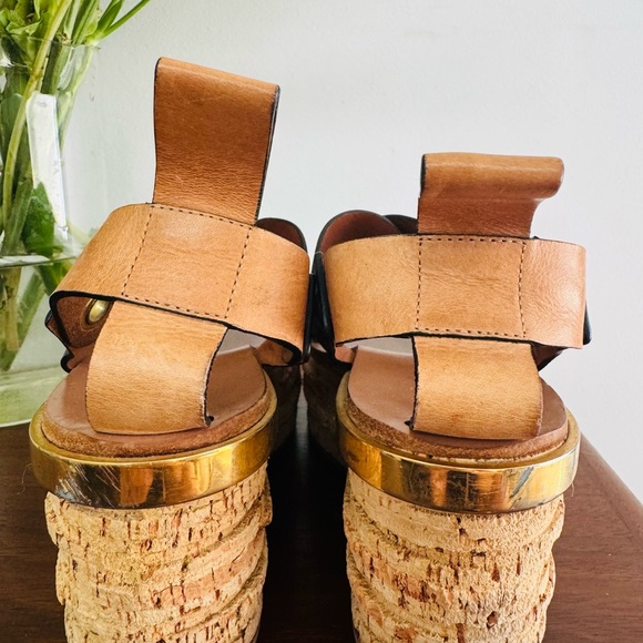 SUPER RARE Chloe Black Leather + Cork Wedges - Picture 5 of 7
